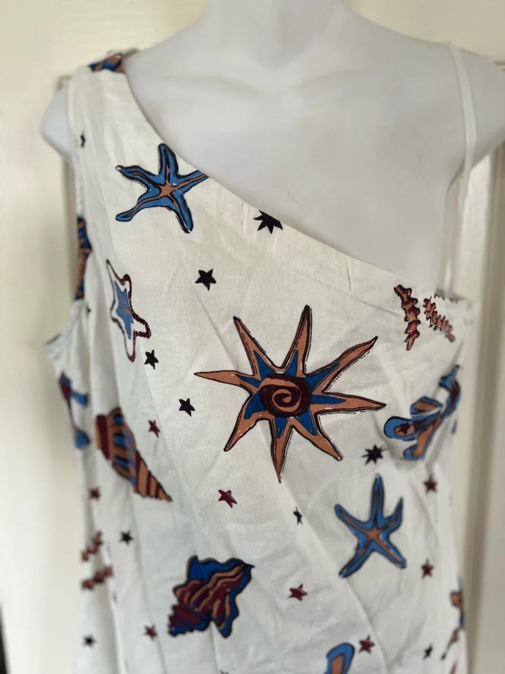 NWOT ONE-SHOULDER SEASHELL PRINT DRESS M - Picture 6 of 14